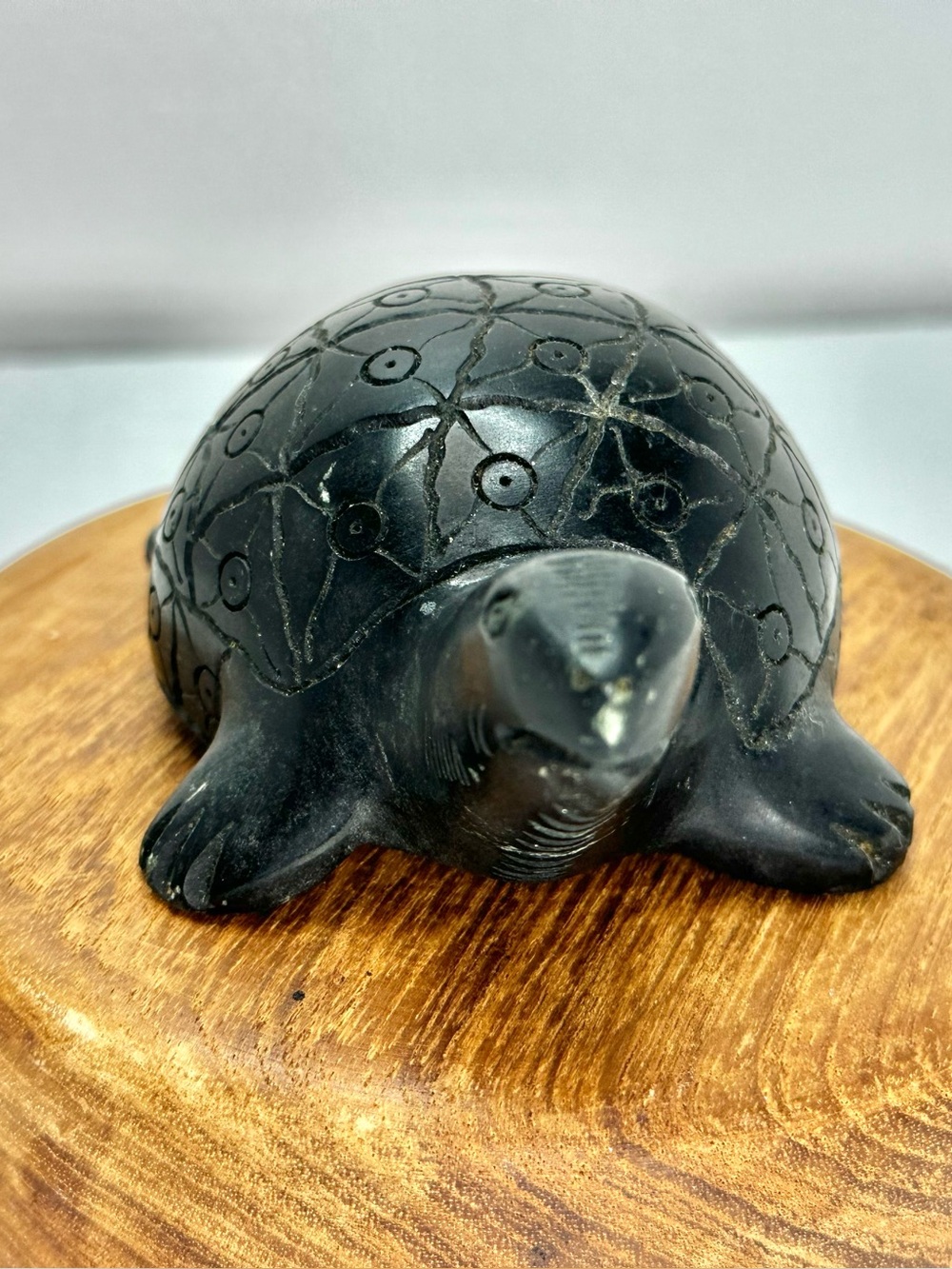 Vintage Hand-Carved Black Soapstone Turtle Figurine